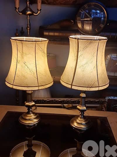 pair of leather and brass english lamps