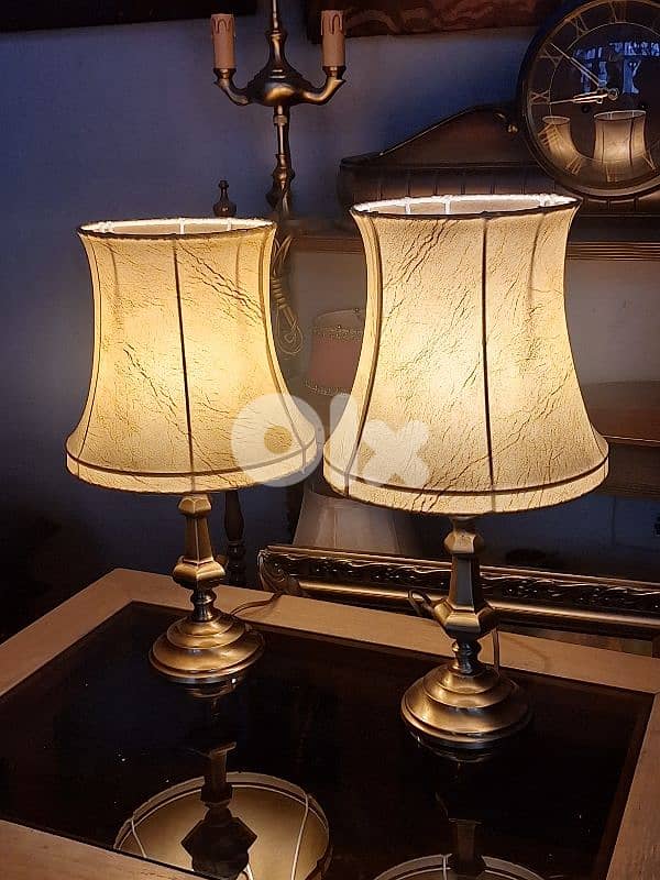 pair of leather and brass english lamps 1