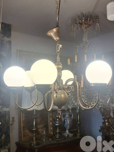 antique bronze and opaline large chandelier