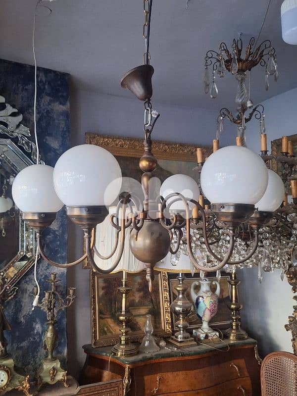 antique bronze and opaline large chandelier 2