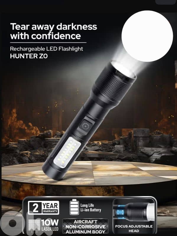 Rechargeable aluminum LED Flashlight, 10W Laser LED Torch 3