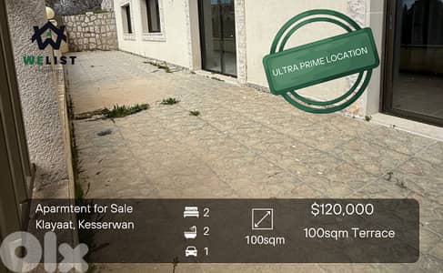 100sqm Apartment + 100sqm Terrace for sale in Klayaat