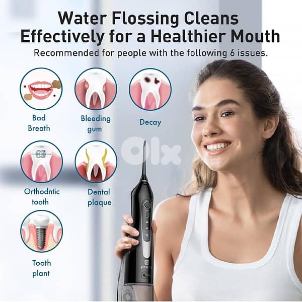 300ml Rechargeable Water Flosser with 5 Heads & 3 Modes( 2