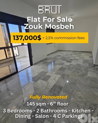 145 sqm Renovated apartment for sale in Zouk Mosbeh