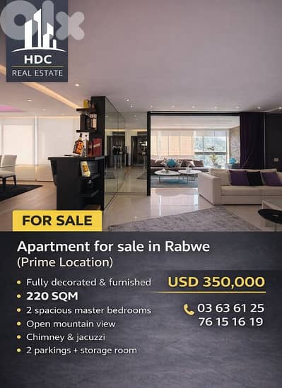 Rabwe/ Prime location / Fully furnished 220 sqm / open view