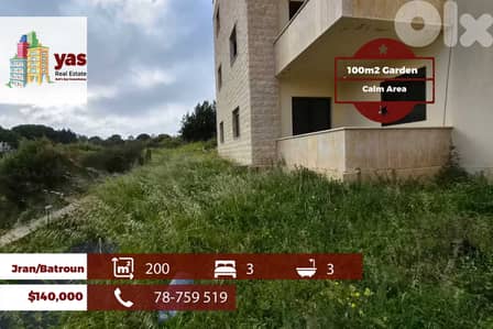 Batroun/Jran 200m2 | 100m2 Garden | Calm Area | Catch | MCH