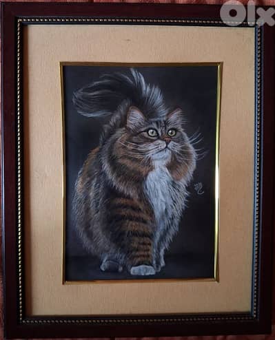 cat pastel painting لوحة رسم يدوي بالباستيل