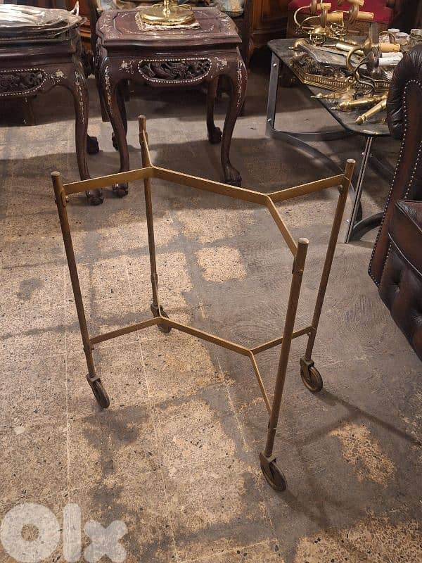 antique wood and brass removable trays trolley 2