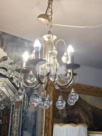 midcentury chrome and crystal chandelier