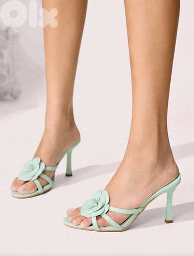 New Elegant Woman Deco Floral Stiletto High Heel Sandals (Mint Green)