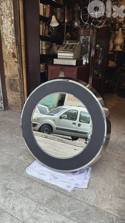 Mid-century round wall miroir chrome 110cm 1970's