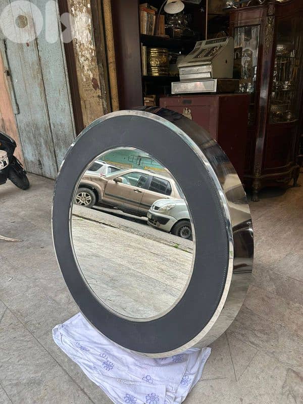 Mid-century round wall miroir chrome 110cm 1970's 1