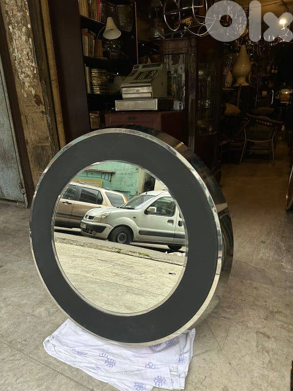 Mid-century round wall miroir chrome 110cm 1970's 2