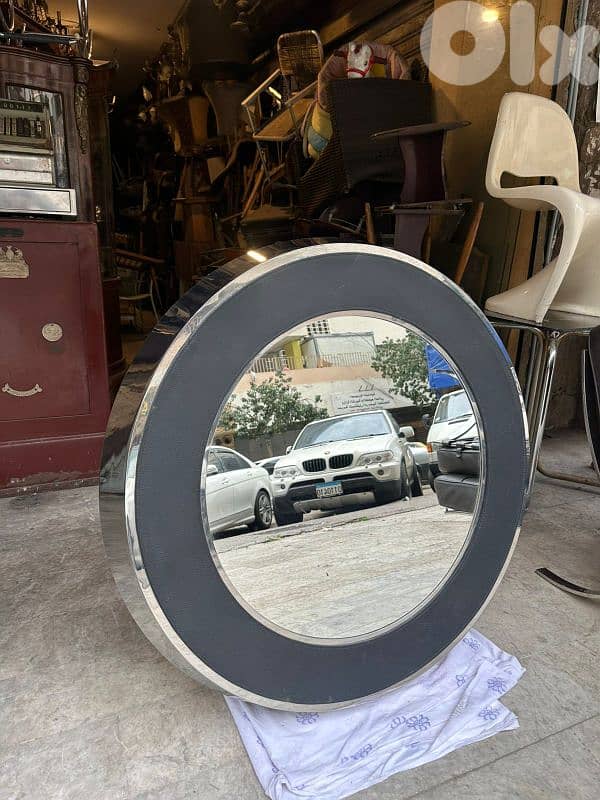 Mid-century round wall miroir chrome 110cm 1970's 3