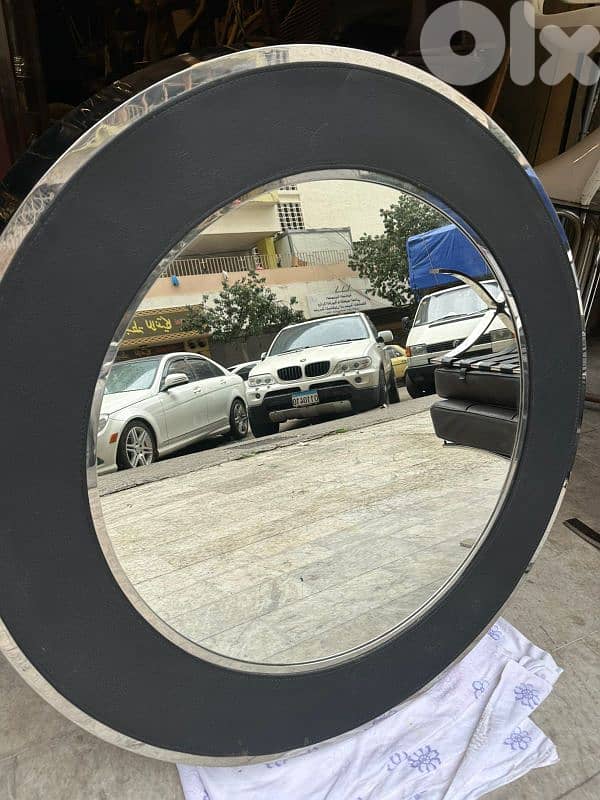 Mid-century round wall miroir chrome 110cm 1970's 4