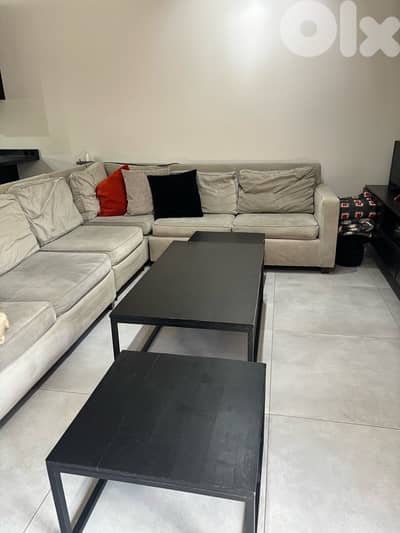 Living room corner couch + tables