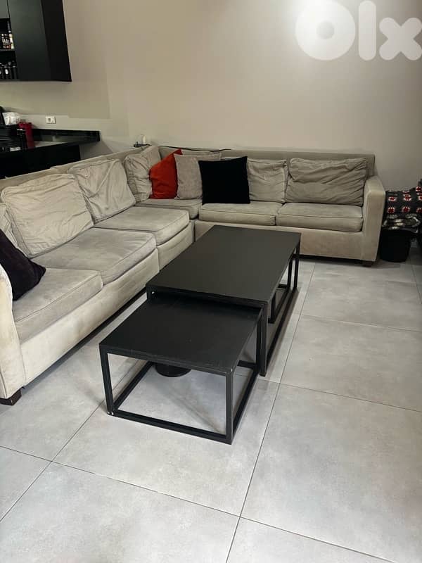 Living room corner couch + tables 3