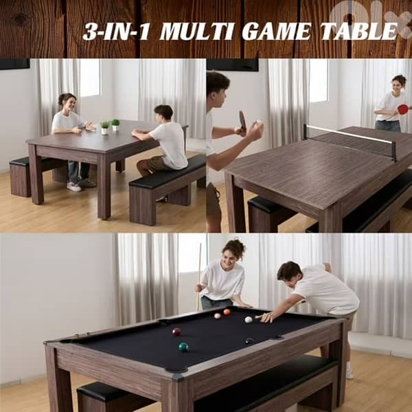7FT Billiard Table 3-in-1 with Ping Pong & Dining 1