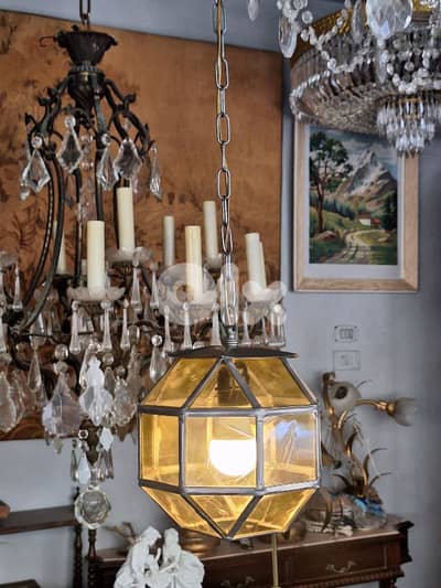 antique italian colored glass lantern