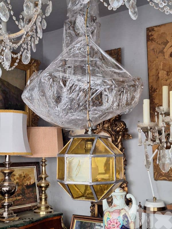 antique italian colored glass lantern 1