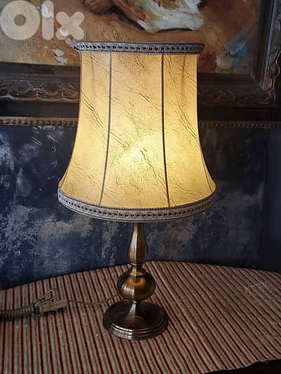 english leather and brass lamp