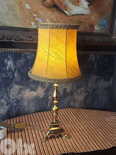 antique french brass leather lamp