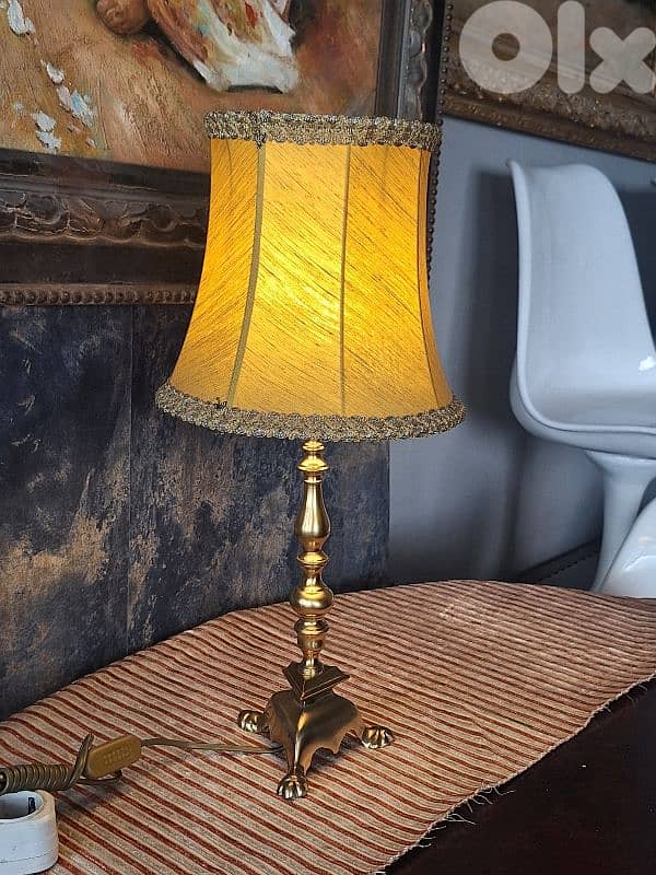 antique french brass leather lamp 2