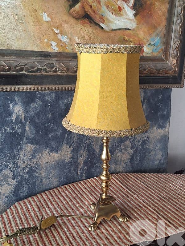 antique french brass leather lamp 3