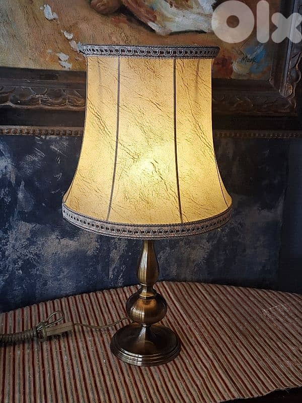 antique french brass leather lamp 5