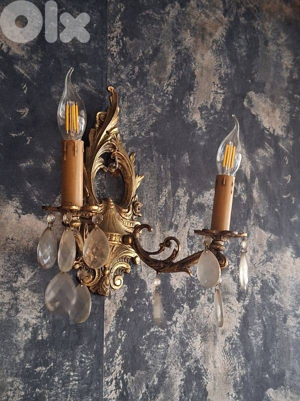 pair of antique brass wall lamps 2