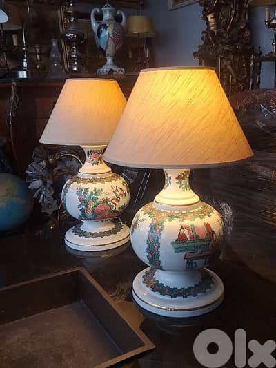 pair of japanese signed porcelain lamps
