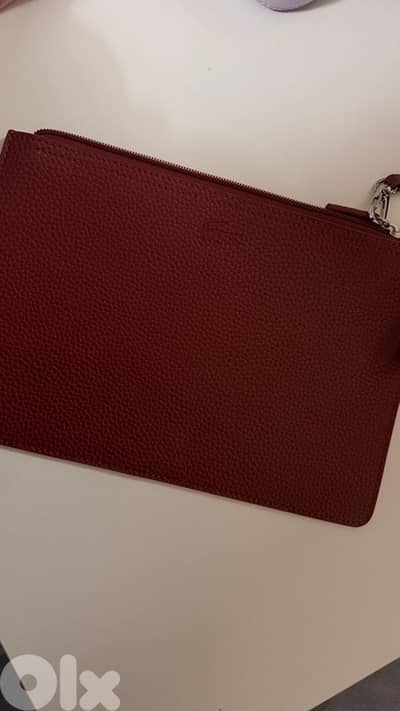 Lacoste Ruby Red Leather Zip Pouch