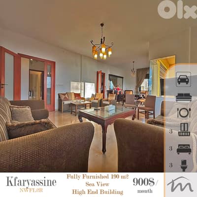 Kfaryassine | Furnished-Equipped 190m² | High End Building | Sea View