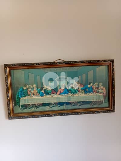 لوحه خشب قديمه العشاء السري للمسيح عمرها ثلاثين سنه