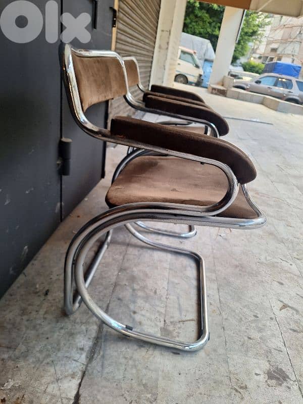 Set of Curved Chromed Steel Chairs, 1970s 2
