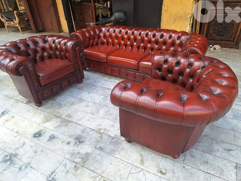 salon chesterfield genuine leather buffalo original England 3