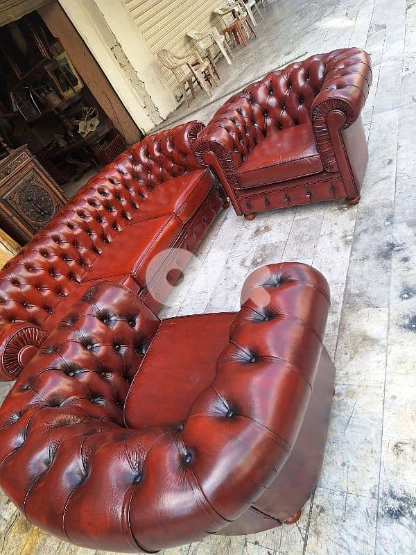 salon chesterfield genuine leather buffalo original England 6