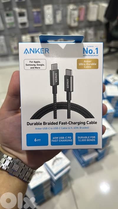 Anker usb-c to usb-c cable 6ft 60w braided black A8753H11
