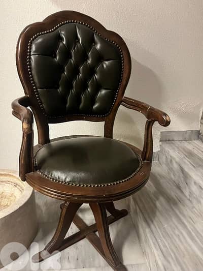 Rustic chair- leather , real wood