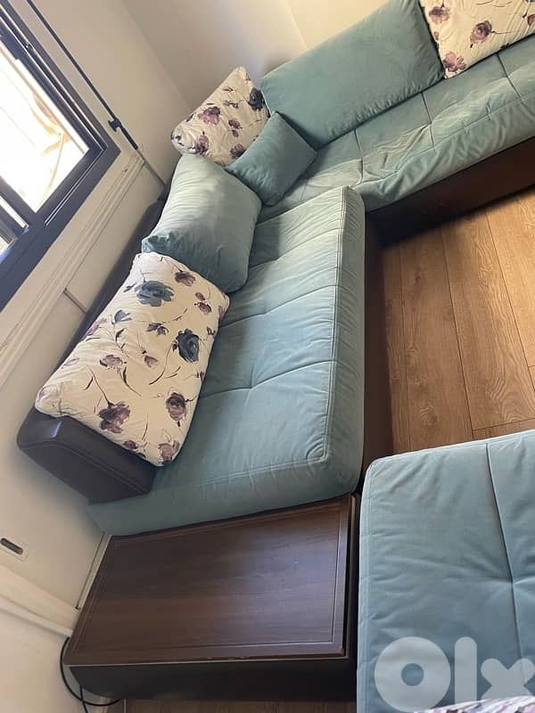 L-Shaped Sofa Set (Convertible to Bed) + single seater sofa 2