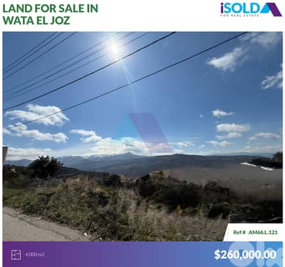 4000m2 land+mountain view 4sale in Wata el joz-أرض للبيع في وطى الجوز