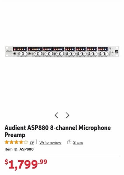 Audient Asp 800 soundcard 8 channel microphone preamp