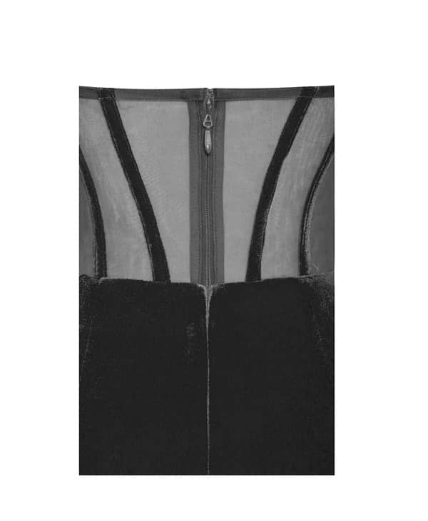 Black Draping Corset High Slit Velvet Gown 4