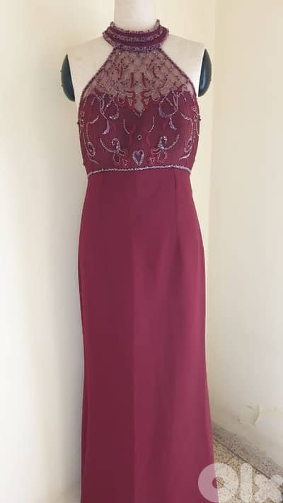 wine-red dress