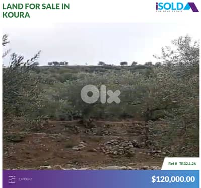 3600m2 Prime land mountain view 4sale in Koura - أرض للبيع في الكورة