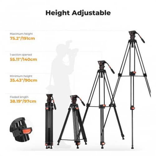 K&F Concept 75.2" (1.91m) Video Tripod with Fluid Head - KF09.148 1