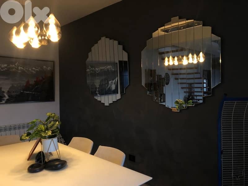 Modern Dining Set – Table, 6 Chairs, Mirrors & Chandelier Included 2