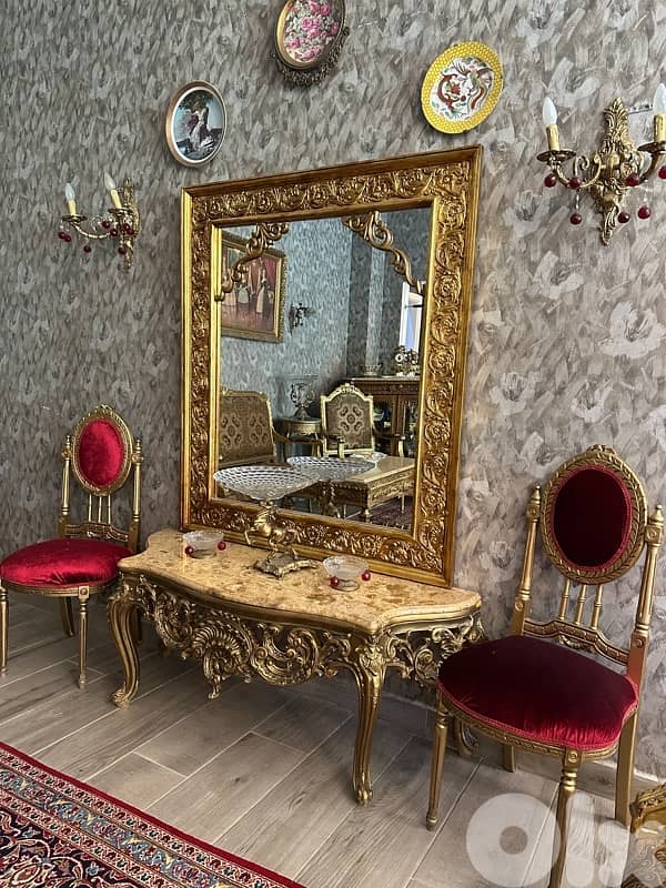 console auntique and 2 chairs 4