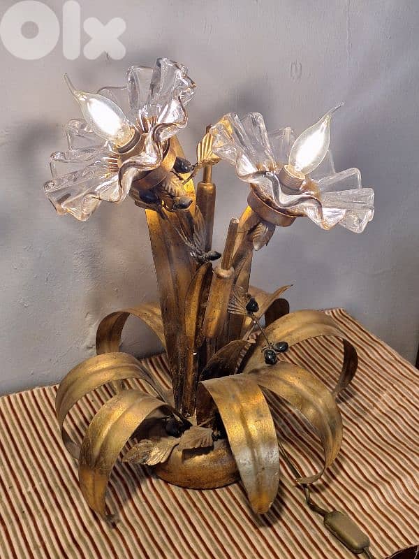 set of 3 antique murano flower shaped italian lamps 2