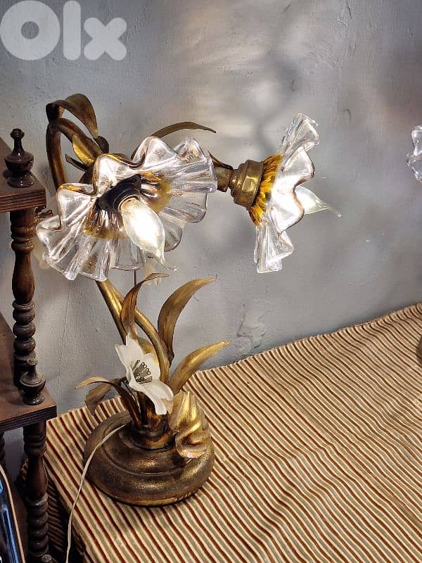 set of 3 antique murano flower shaped italian lamps 3